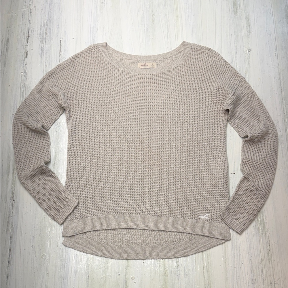 Hollister Light Taupe/Oatmeal Crew Neck Waffle Sweater Sz S